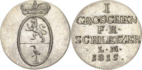 Reuss-Jüngere Linie - Schleiz
Heinrich XLII. 1784-1818 Groschen 1815, o.Mzz.-Saalfeld Schmidt und Knab 533 Jaeger 122 a AKS 24 Seltenes und prachtvol...