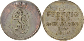 Reuss-Jüngere Linie - Schleiz
Heinrich XLII. 1784-1818 3 Pfennig 1816, Saalfeld Schmidt und Knab 537 Jaeger 121 AKS 25 Selten in dieser Erhaltung. Kl...