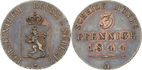 Reuss-Jüngere Linie - Schleiz
Heinrich LXII. 1818-1854 3 Pfennige 1844, A-Berlin AKS 30 Jaeger 125 Schmidt und Knab 545 Vorzüglich-Stempelglanz