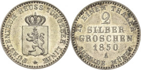 Reuss-Jüngere Linie - Schleiz
Heinrich LXII. 1818-1854 2 Silbergroschen 1850, A-Berlin AKS 27 Jaeger 132 Schmidt und Knab 551 Vom Erstabschlag. Stemp...