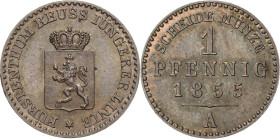 Reuss-Jüngere Linie - Schleiz
Heinrich LXVII. 1854-1867 Pfennig 1855, A-Berlin AKS 40 Jaeger 129 Schmidt und Knab 568 Fast Stempelglanz