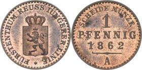 Reuss-Jüngere Linie - Schleiz
Heinrich LXVII. 1854-1867 Pfennig 1862, A-Berlin AKS 40 Jaeger 129 Schmidt und Knab 568 Selten in dieser Erhaltung. Vom...