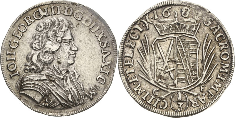 Sachsen-Kurlinie ab 1547 (Albertiner)
Johann Georg III. 1680-1691 1/3 Taler 168...