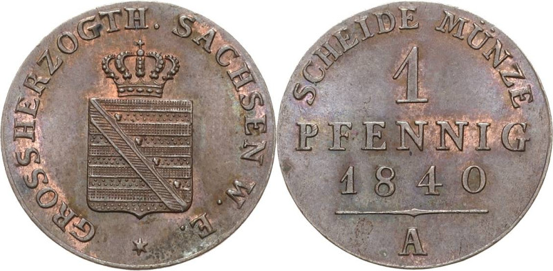 Sachsen-Weimar-Eisenach
Carl Friedrich 1828-1853 1 Pfennig 1840, A-Berlin AKS 3...