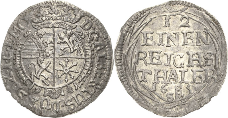 Sachsen-Coburg
Albrecht III. 1680-1699 1/12 Taler 1685, SM-Hanau Variante mit e...