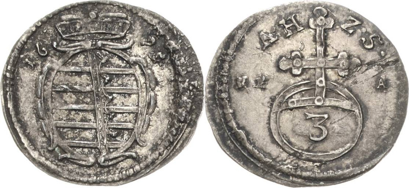 Sachsen-Coburg
Albrecht III. 1680-1699 Dreier 1695, HEA-Coburg Jahreszahl aus 1...