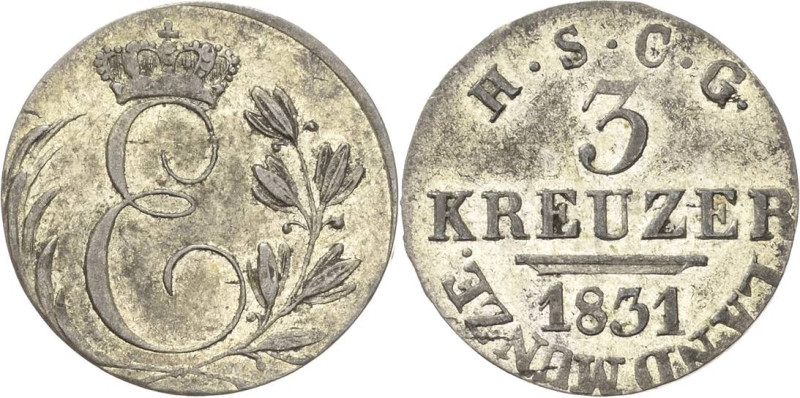 Sachsen-Coburg-Gotha
Ernst I. 1826-1844 3 Kreuzer 1831, o. Mzz.-Gotha AKS - zu ...