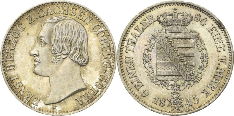 Sachsen-Coburg-Gotha
Ernst II. 1844-1893 1/6 Taler 1845, F-Dresden AKS 104 Jaeg...