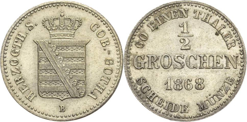 Sachsen-Coburg-Gotha
Ernst II. 1844-1893 1/2 Groschen 1868, B-Dresden Waagerech...