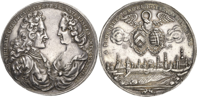 Sachsen-Saalfeld
Johann Ernst 1680-1729 Silbermedaille 1705. Auf die Hochzeit v...