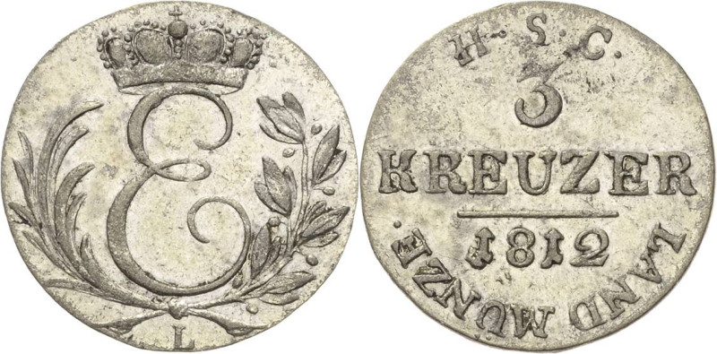 Sachsen-Coburg-Saalfeld
Ernst 1806-1826 3 Kreuzer 1812, L-Saalfeld AKS 136 Jaeg...