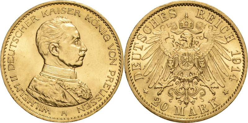 Preußen
Wilhelm II. 1888-1918 20 Mark 1914 A Uniform Jaeger 253 Kl. Randfehler,...