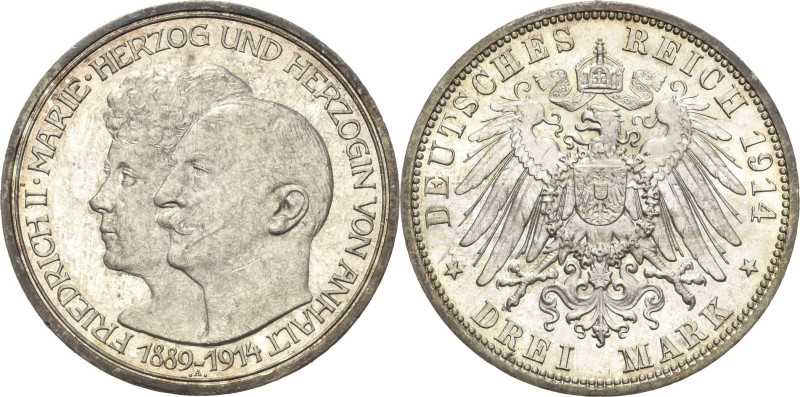 Anhalt
Friedrich II. 1904-1918 3 Mark 1914 A Silberhochzeit Jaeger 24 Vom Ersta...