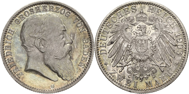 Baden
Friedrich I. 1856-1907 2 Mark 1903 G Jaeger 32 Prachtvolles Exemplar. Fas...