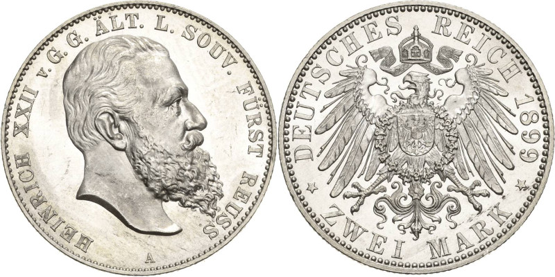 Reuss-Ältere Linie
Heinrich XXII. 1859-1902 2 Mark 1899 A Jaeger 118 Vom Erstab...