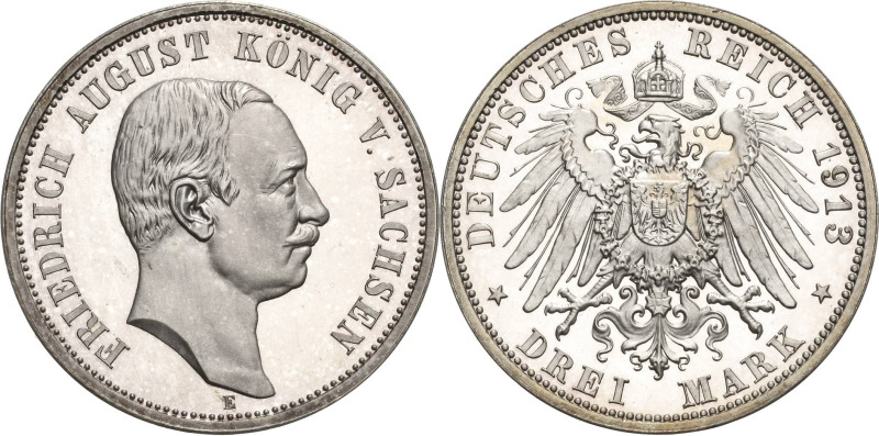 Sachsen
Friedrich August III. 1904-1918 3 Mark 1913 E Jaeger 135 Avers min berü...