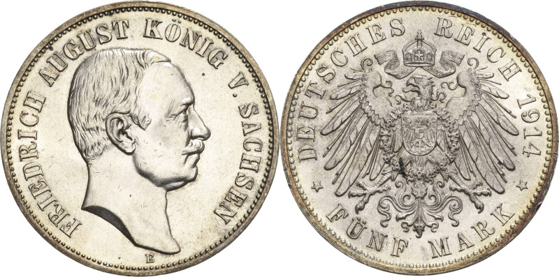 Sachsen
Friedrich August III. 1904-1918 5 Mark 1914 E Jaeger 136 Kl. Randfehler...