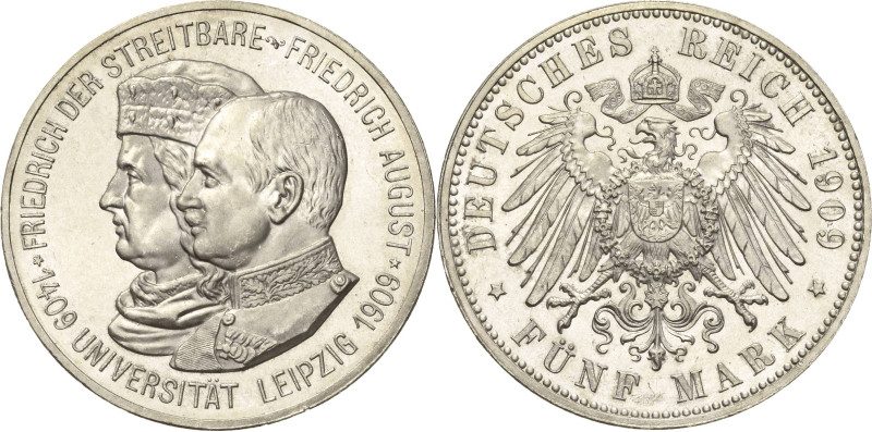 Sachsen
Friedrich August III. 1904-1918 5 Mark 1909 (E) Universität Leipzig Jae...