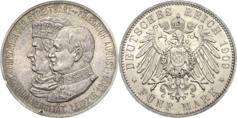 Sachsen
Friedrich August III. 1904-1918 5 Mark 1909 (E) Universität Leipzig Jae...