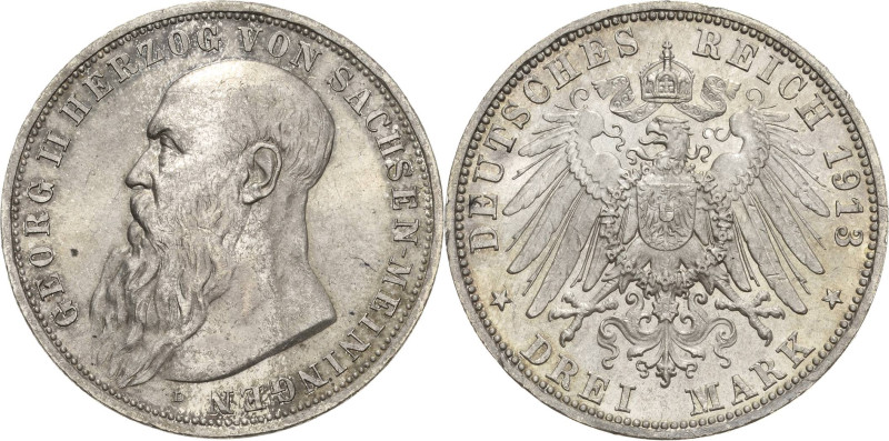 Sachsen-Meiningen
Georg II. 1866-1914 3 Mark 1913 D Jaeger 152 Min. Randfehler,...