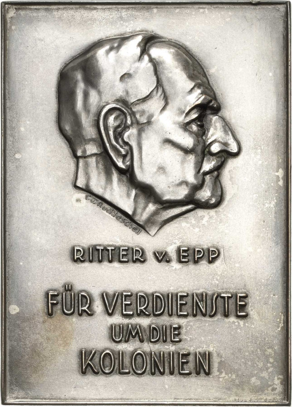 Medaillen und Abzeichen
 Einseitige versilberte Bronzeplakette o.J. (ca. 1910),...