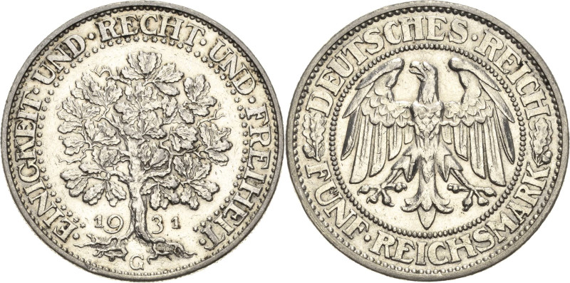 5 Reichsmark 1931 G Eichbaum Jaeger 331 Sehr schön-vorzüglich