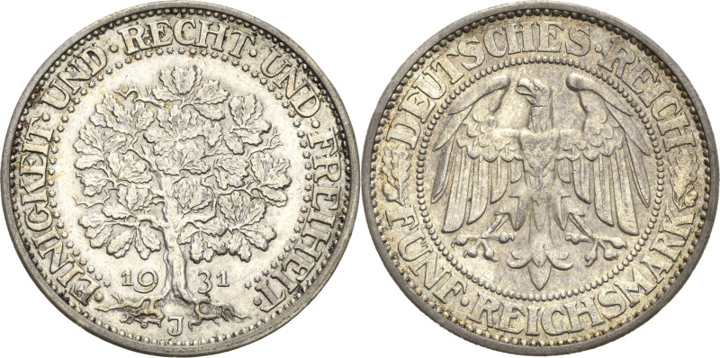 5 Reichsmark 1931 J Eichbaum Jaeger 331 Fast vorzüglich