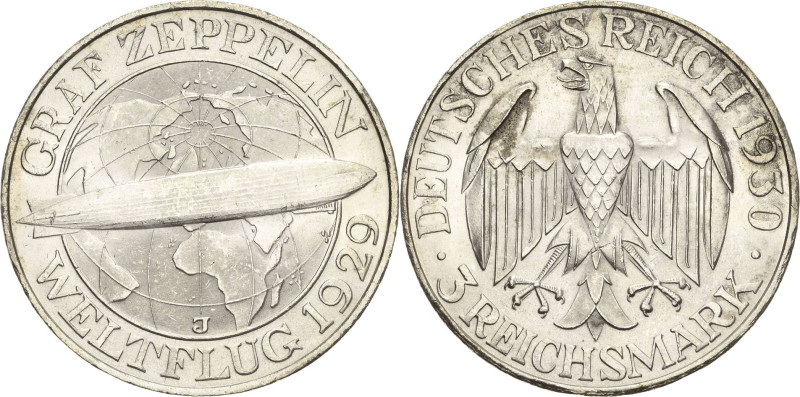 3 Reichsmark 1930 J Zeppelin Jaeger 342 Prägefrisch/fast prägefrisch