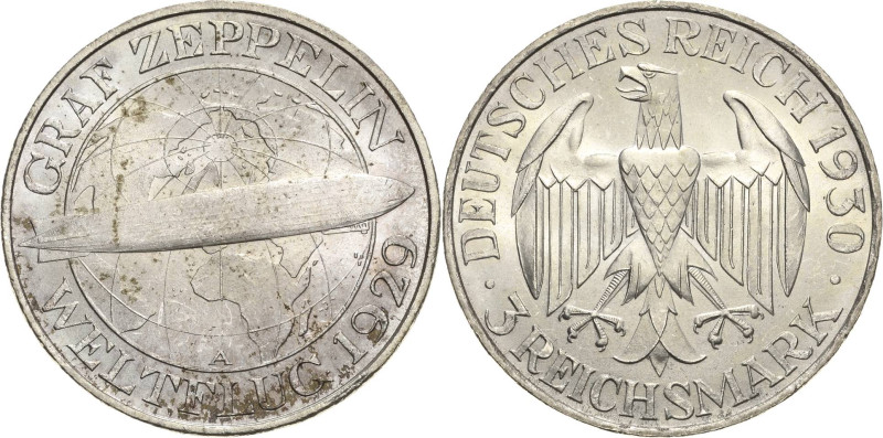 3 Reichsmark 1930 A Zeppelin Jaeger 342 Stempelglanz