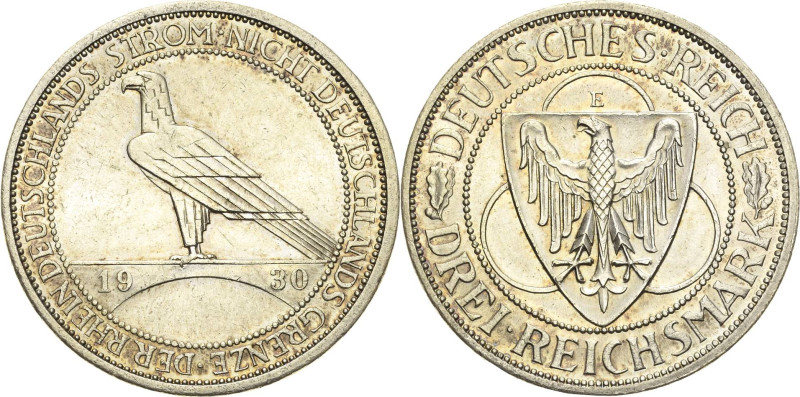 3 Reichsmark 1930 E Rheinlandräumung Jaeger 345 Selten. Fast vorzüglich/vorzügli...