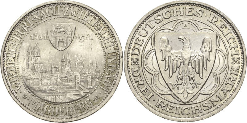 3 Reichsmark 1931 A Magdeburg Jaeger 347 Kl. Randfehler, kl. Kratzer, vorzüglich...