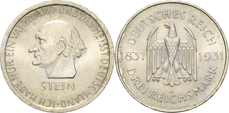 3 Reichsmark 1931 A Stein Jaeger 348 Fast Stempelglanz