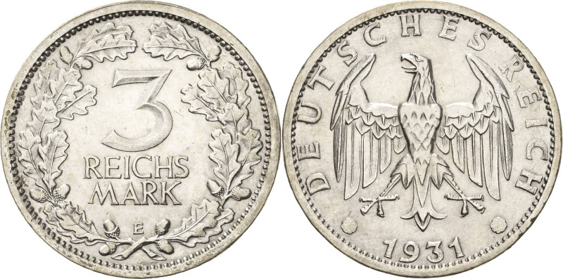 3 Reichsmark 1931 E Kursmünze Jaeger 349 Kl. Randfehler, vorzüglich