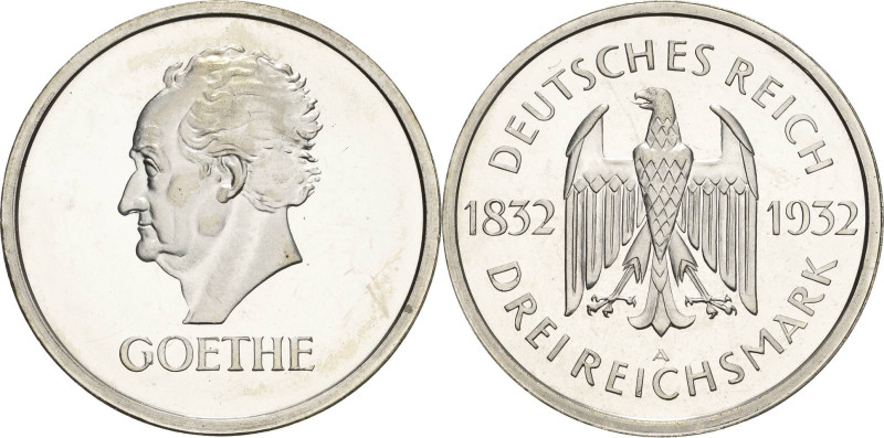 3 Reichsmark 1932 A Goethe Jaeger 350 Minimal berührt, Polierte Platte