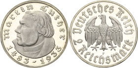 2 Reichsmark 1933 F Luther Jaeger 352 Polierte Platte