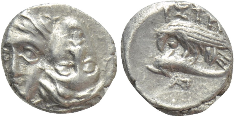 MOESIA. Istros. Trihemiobol or 1/4 Drachm (4th century BC). 

Obv: Facing male...