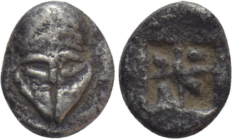 ASIA MINOR. Uncertain. Hemiobol (5th century BC). 

Obv: Facing Corinthian hel...