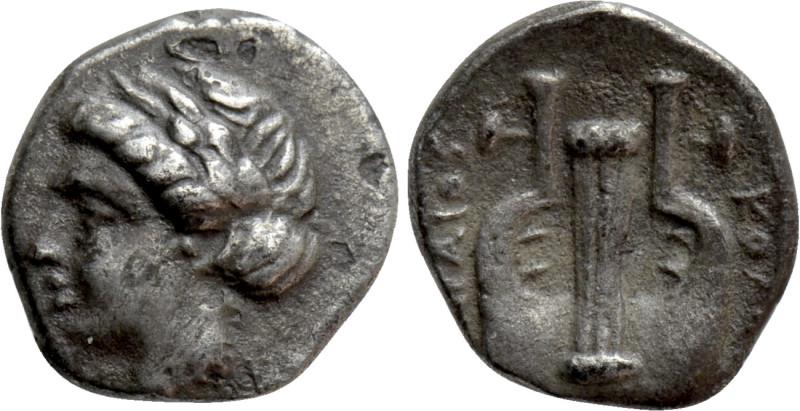 IONIA. Kolophon. Diobol (Circa 375-360 BC). Uncertain magistrate. 

Obv: Laure...