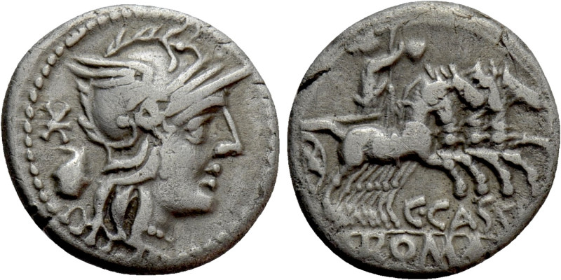 C. CASSIUS. Denarius (Circa 126 BC). Rome. 

Obv: Helmeted head of Roma right;...