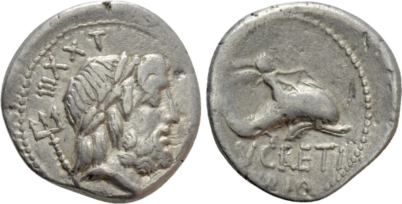 L. LUCRETIUS TRIO. Denarius (74 BC). Rome. 

Obv: Laureate head of Neptune rig...