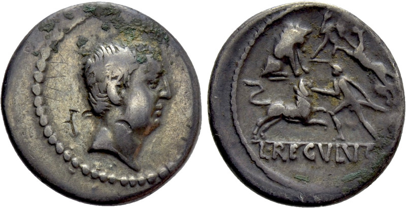 L. LIVINEIUS REGULUS. Denarius (42 BC). Rome. 

Obv: Bare head right.
Rev: L ...