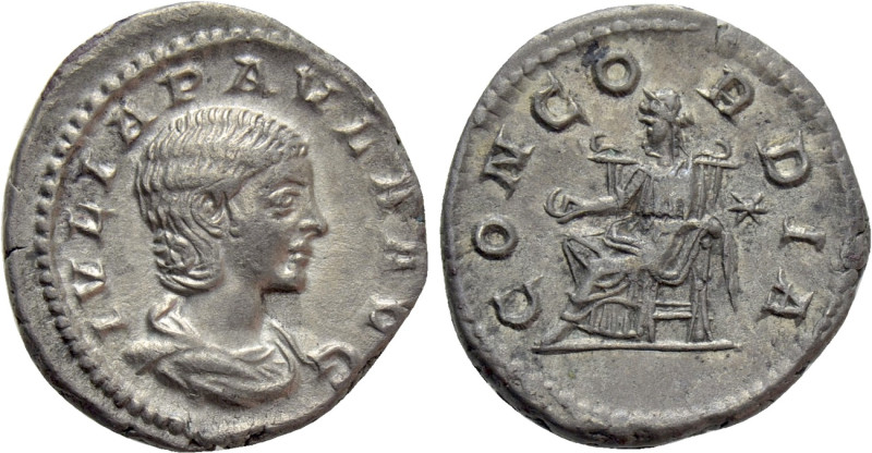 JULIA PAULA (Augusta, 219-220). Denarius. Rome. 

Obv: IVLIA PAVLA AVG. 
Drap...