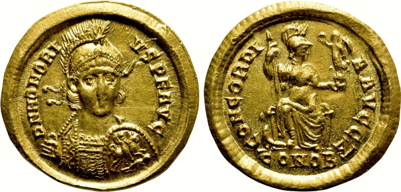 HONORIUS (393-423). GOLD Solidus. Constantinople. 

Obv: D N HONORIVS P F AVG....