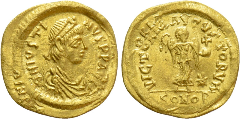 JUSTIN I (518 - 527). GOLD Tremissis. Constantinople. 

Obv: D N IVSTINVS P P ...