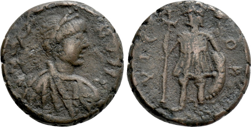 JUSTIN I (518-527). Pentanummium. Cherson. 

Obv: Diademed, draped and cuirass...