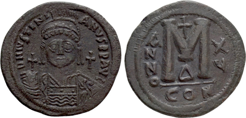 JUSTINIAN I (527-565). Follis. Constantinople. Dated RY 15 (541/2). 

Obv: D N...