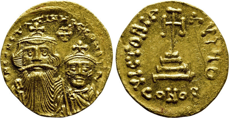 CONSTANS II with CONSTANTINE IV (641-668). GOLD Solidus. Constantinople. 

Obv...