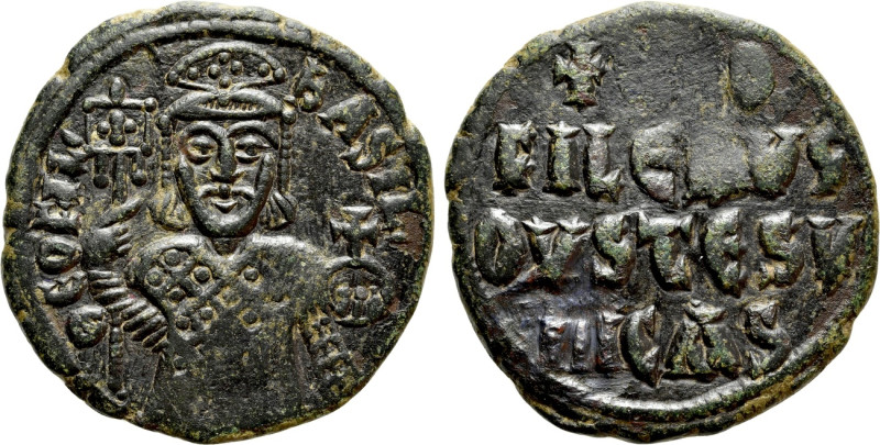 THEOPHILUS (829-842). Follis. Constantinople. 

Obv: ΘЄOFIL' ЬASIL'. 
Facing ...