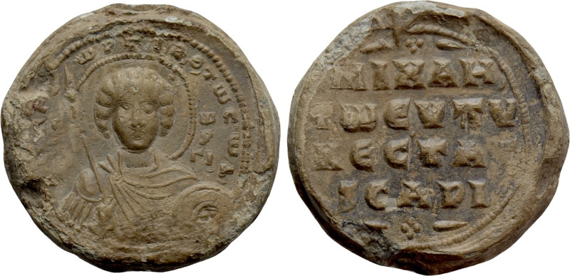 BYZANTINE SEALS. Michael, Kaisar (1041-1042). 

Obv: [...]Θ Tω Cω Δ / O ΓЄωPΓI...