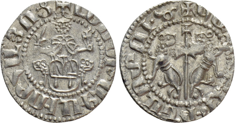 ARMENIA. Levon I (1198-1219). Tram. 

Obv: Crowned figure of Levon seated on t...